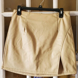 REWASH | Womens Pleather Vegan Tan Slit Skirt Size Medium NWT